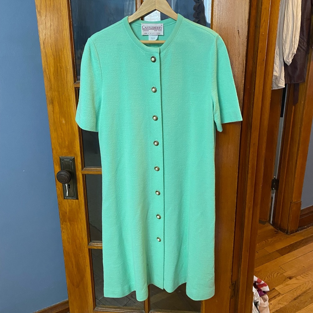 SOLD - Vintage 60’s Mint Green Button Down Shift Dress